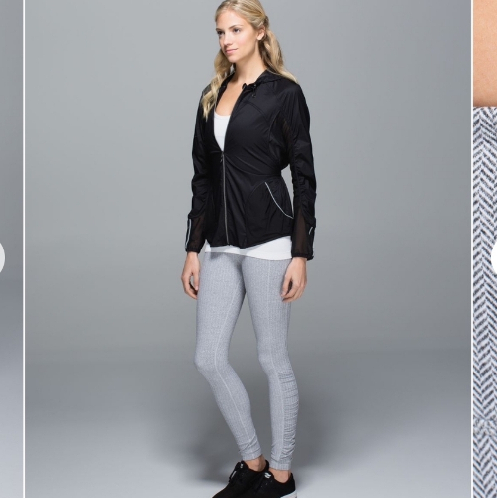 Lululemon Sz 4 Turn Around Tight Leggings Heathered Black White Ruched